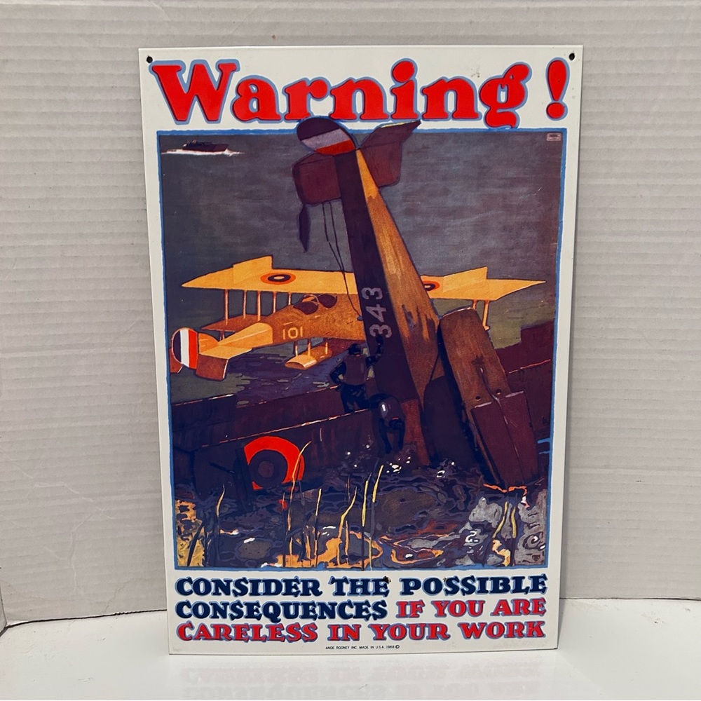 Ande Rooney Porcelain on Steel Aviation Warning Sign, 1988